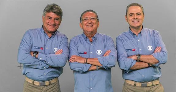 Cléber Machado, Galvão Bueno e Luís Roberto, narradores da Rede Globo