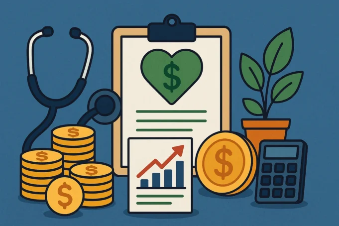 Ilustração digital em estilo flat representando o conceito de saúde financeira (Foto: Equipe Gávea News)