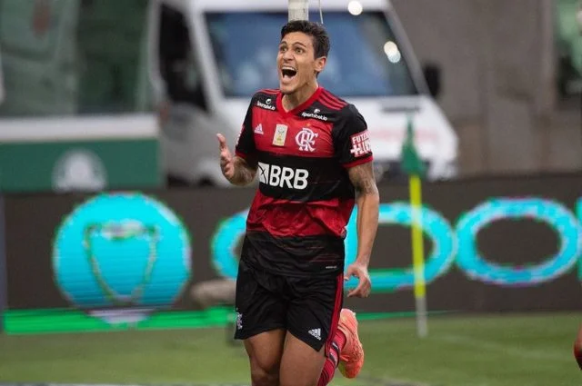 Pedro comemora após marcar contra o Palmeiras no Campeonato Brasileiro de 2020