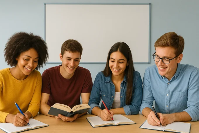 Quatro estudantes se dedicam aos estudos em uma sala de aula (Foto: Equipe Gávea News)